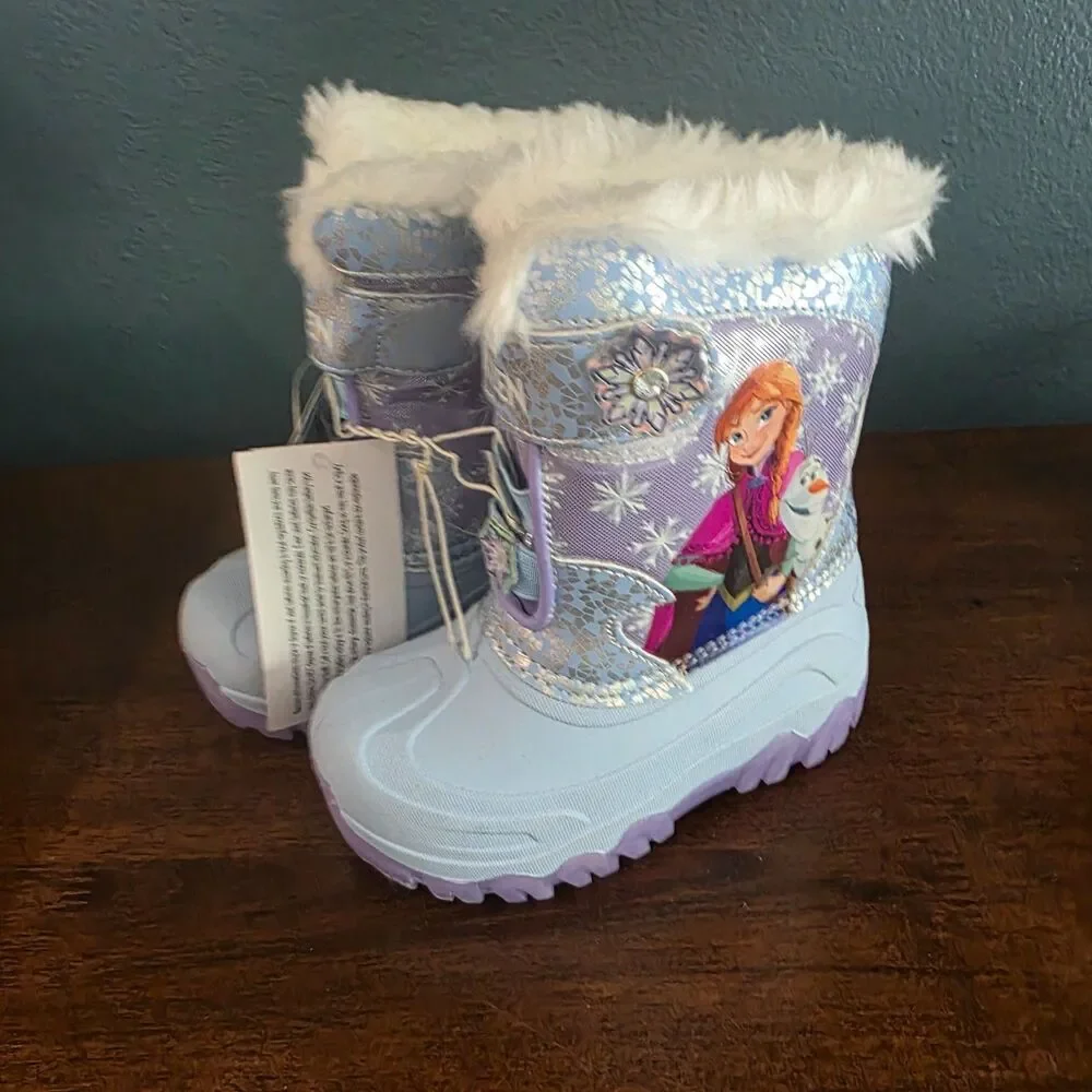 Girls Frozen Disney Winter Boots LIGHT UP Toddler Sz 9 Olaf Anna Elsa NWT